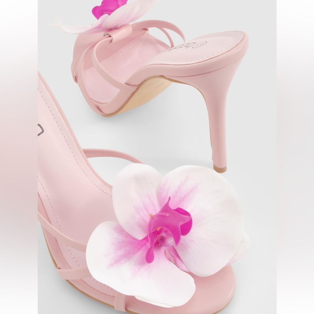 FLOWER DETAIL STRAPPY HEELED MULES